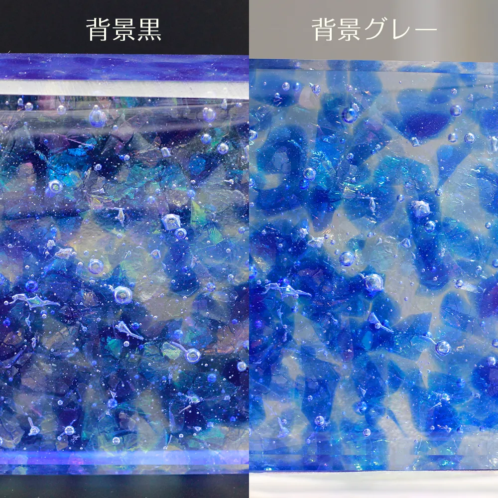 背景に寄ってアートガラスの見え方の違い